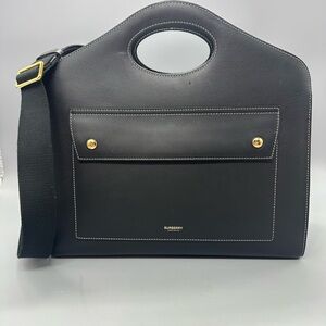 Burberry Pocket Tote Topstitched Leather Medium